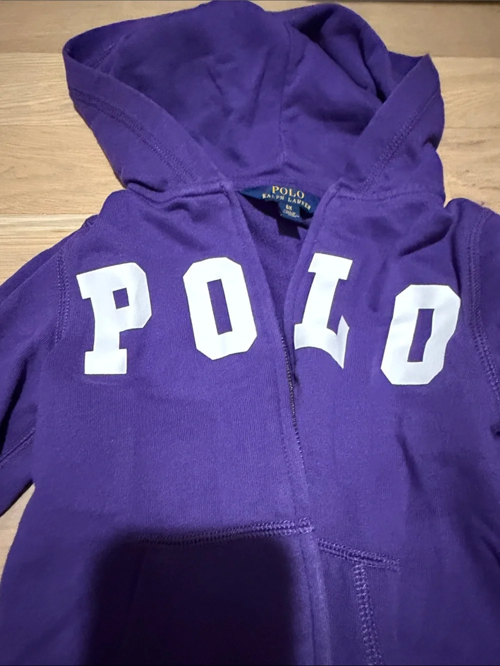 Ralph Lauren Kids Purple Hooded Zip-Up Sweatshirt with White POLO Logo